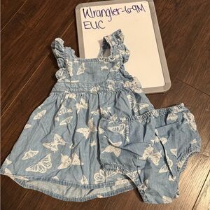 Wrangler Light Blue denim Butterfly Dress Set 6/9 months